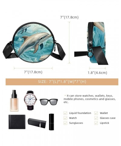 Round Crossbody Purse for Women, Shoulder Bag, Dolphin Animal Cartoon $11.90 Crossbody Bags