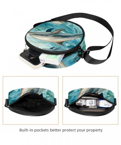 Round Crossbody Purse for Women, Shoulder Bag, Dolphin Animal Cartoon $11.90 Crossbody Bags