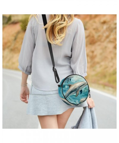 Round Crossbody Purse for Women, Shoulder Bag, Dolphin Animal Cartoon $11.90 Crossbody Bags