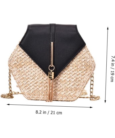 2 Pcs Straw Woven Bag Shoulder Bag Handle Miss Handbag Polyester Black $11.03 Crossbody Bags