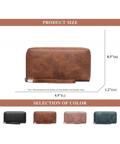 Women's RFID Blocking Long Wallet Large Capacity Wrist Strap Clutch Bag PU Leather Change Purse with ID Window Green $21.92 W...