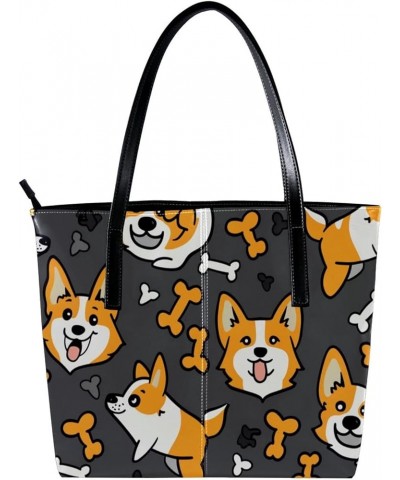 Tote Bag, Large Tote Bag, Tote Bag with Zipper, Cartoon Animal Puppy Bones, Womens Tote Bags for Work Design 7527 $24.93 Totes