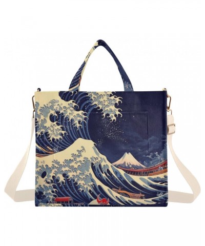 Japanese Sea Wave Corduroy Tote Bag for Women Hobo Crossbody Bag Purse Stylish Shoulder Handbag Messenger Bags, S $10.57 Totes