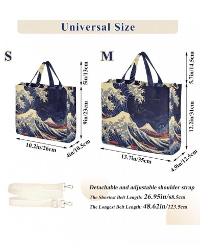 Japanese Sea Wave Corduroy Tote Bag for Women Hobo Crossbody Bag Purse Stylish Shoulder Handbag Messenger Bags, S $10.57 Totes