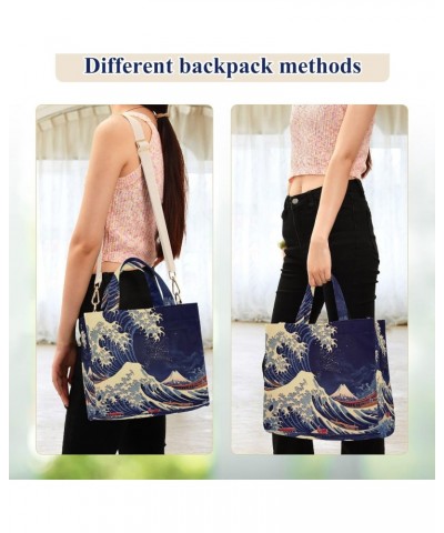 Japanese Sea Wave Corduroy Tote Bag for Women Hobo Crossbody Bag Purse Stylish Shoulder Handbag Messenger Bags, S $10.57 Totes