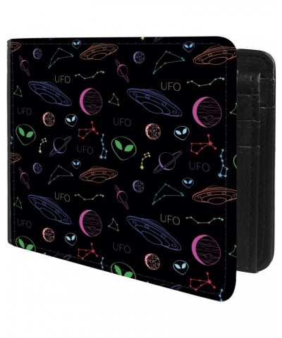 Unique Desige Pattern - UFO and?cosmic objects on a dark background, Slim Front Pocket Wallet Billfold RFID Blocking $8.75 Wa...