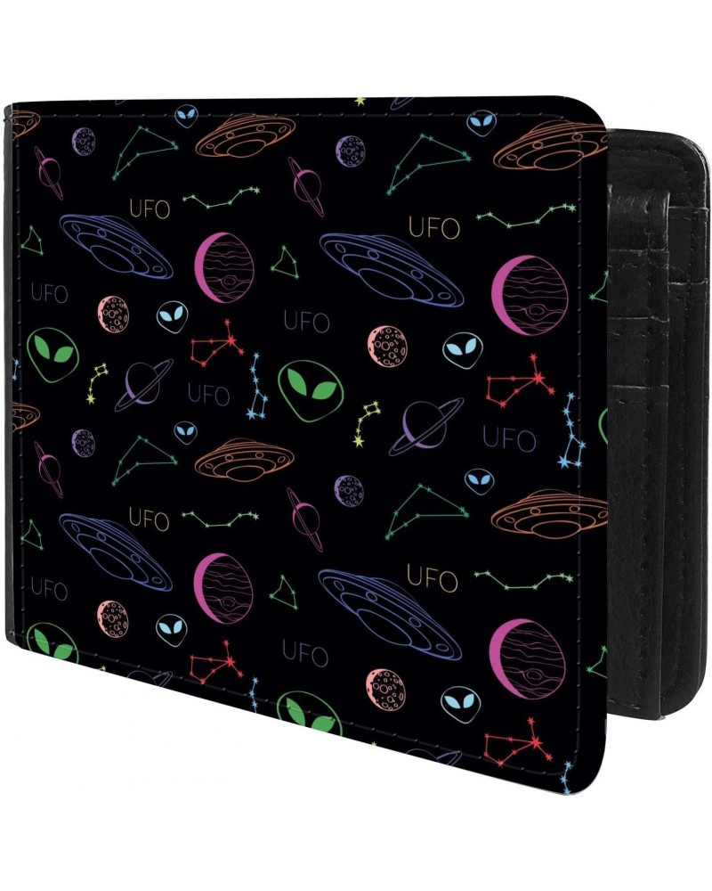 Unique Desige Pattern - UFO and?cosmic objects on a dark background, Slim Front Pocket Wallet Billfold RFID Blocking $8.75 Wa...