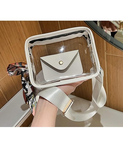 Clear Purse Women 2 in 1 Transparent Jelly Crossbody Bag Candy Color Clutch Handbag Trend Portable Shoulder Slung White $20.6...