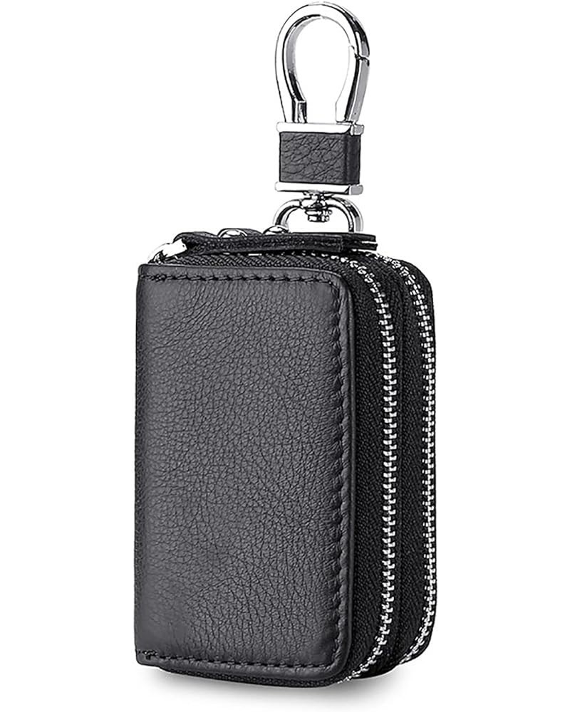 Genuine Leather Car Key Fob Case Holder, Double Zipper Key Case Bag with Metal Hook (Brown) Black $12.94 Totes