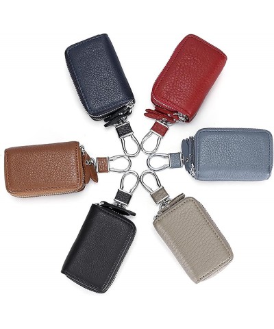 Genuine Leather Car Key Fob Case Holder, Double Zipper Key Case Bag with Metal Hook (Brown) Black $12.94 Totes