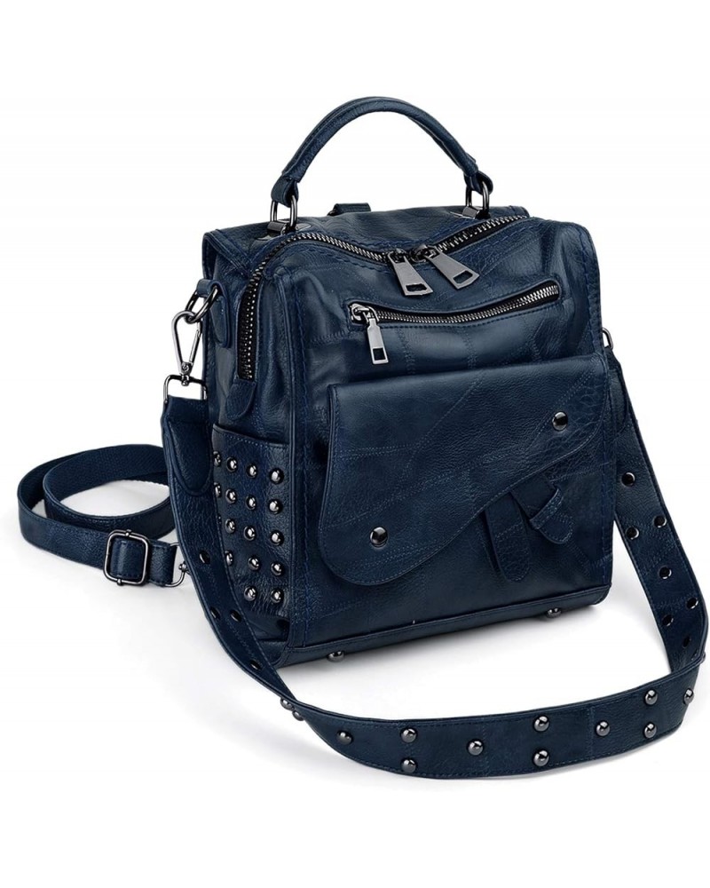 Women Studded Backpack Purse PU Leather Convertible Ladies Rucksack Zipper Pocket Crossbody Shoulder Bag Black 0889 Blue $24....