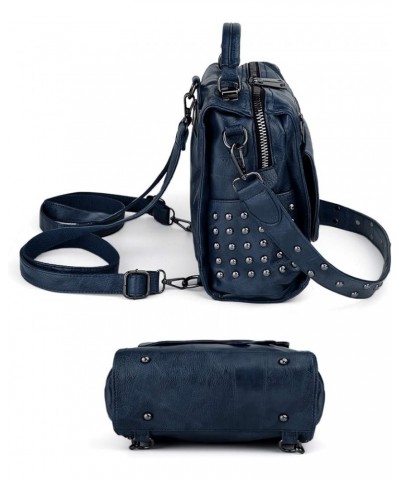 Women Studded Backpack Purse PU Leather Convertible Ladies Rucksack Zipper Pocket Crossbody Shoulder Bag Black 0889 Blue $24....