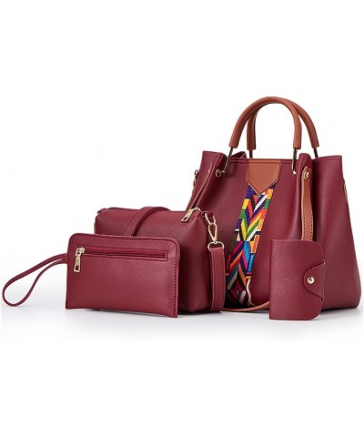 Womens Purse Sets 4pcs Top-Handle Bag Fashion Tote Shoulder Bag Leather Handbag Work Shopper Satchel Clutch Burgundy $41.95 T...