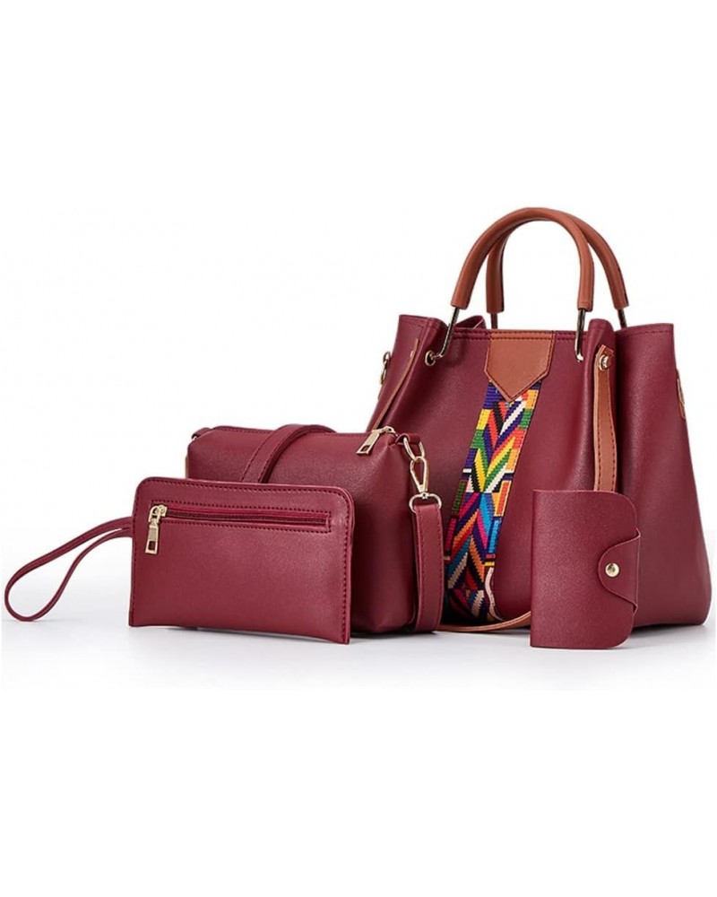 Womens Purse Sets 4pcs Top-Handle Bag Fashion Tote Shoulder Bag Leather Handbag Work Shopper Satchel Clutch Burgundy $41.95 T...