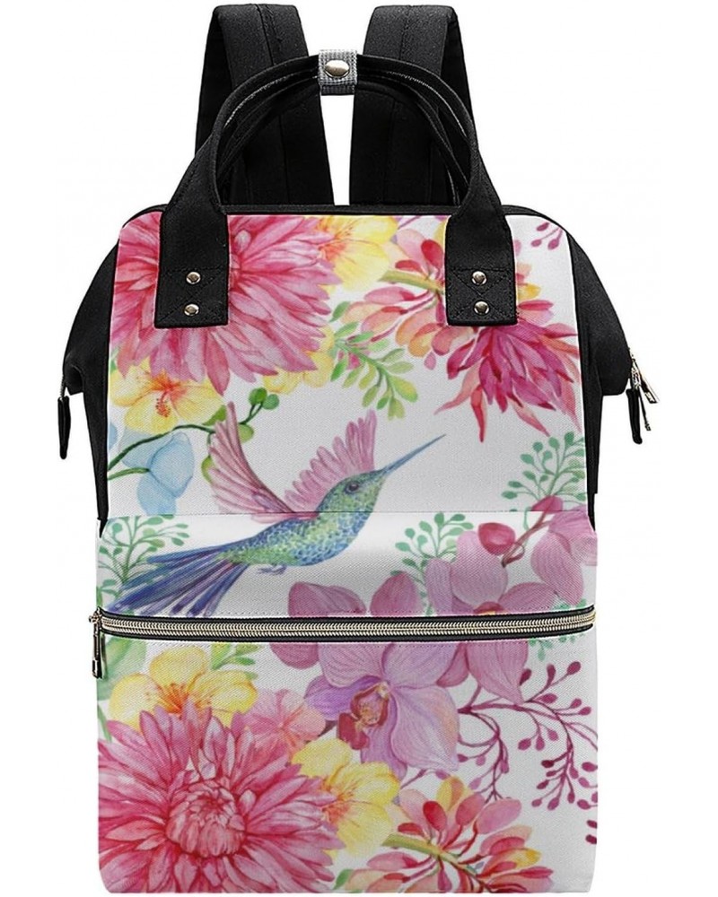 Floral Pattern Travel Backpack Mommy Bag for Women, Casual Daypack Backpack, Handbag Black $21.20 Backpacks