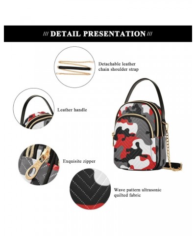 Red Grey Camouflage Crossbody Bag for Women Cell Phone Purse Wallet with Removable Chain Shoulder Handbag for Work Passport T...