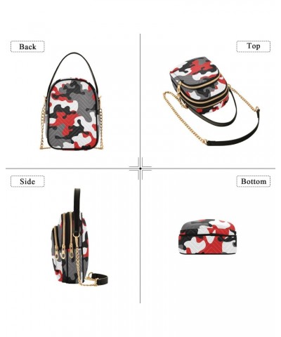 Red Grey Camouflage Crossbody Bag for Women Cell Phone Purse Wallet with Removable Chain Shoulder Handbag for Work Passport T...