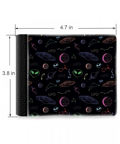 Unique Desige Pattern - UFO and?cosmic objects on a dark background, Slim Front Pocket Wallet Billfold RFID Blocking $8.75 Wa...