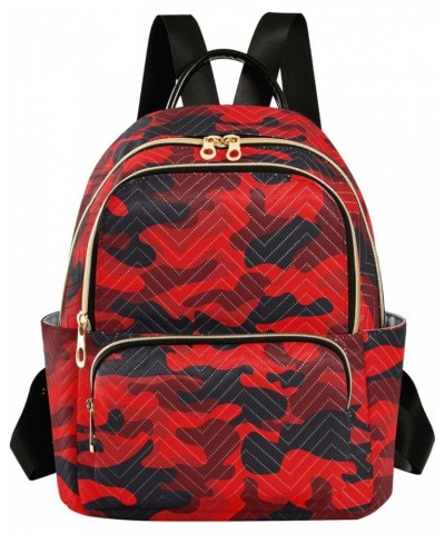 Red Camo Backpack Purse for Women Small Mini Women's Fashion Backpack with Double Zipper Weekend Bag,M Medium $15.75 Backpacks