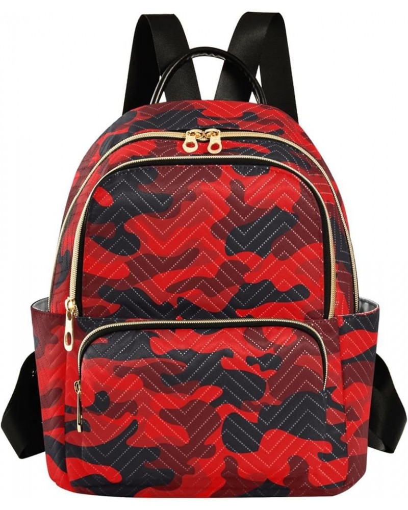 Red Camo Backpack Purse for Women Small Mini Women's Fashion Backpack with Double Zipper Weekend Bag,M Medium $15.75 Backpacks