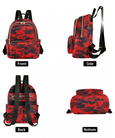 Red Camo Backpack Purse for Women Small Mini Women's Fashion Backpack with Double Zipper Weekend Bag,M Medium $15.75 Backpacks