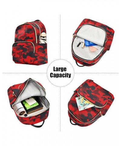 Red Camo Backpack Purse for Women Small Mini Women's Fashion Backpack with Double Zipper Weekend Bag,M Medium $15.75 Backpacks