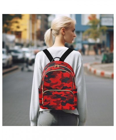 Red Camo Backpack Purse for Women Small Mini Women's Fashion Backpack with Double Zipper Weekend Bag,M Medium $15.75 Backpacks