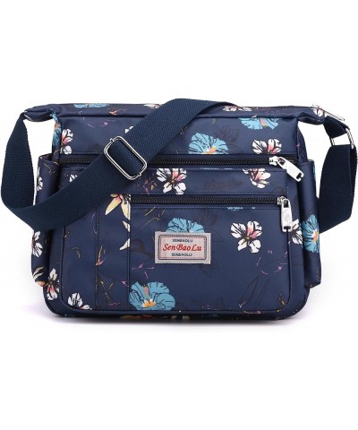 Women Shoulder Handbag Multiple Pockets Bag Ladies Tote Top Handle Satchel Crossbody Purse G04-blue Flower $10.03 Totes