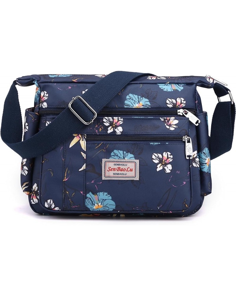 Women Shoulder Handbag Multiple Pockets Bag Ladies Tote Top Handle Satchel Crossbody Purse G04-blue Flower $10.03 Totes