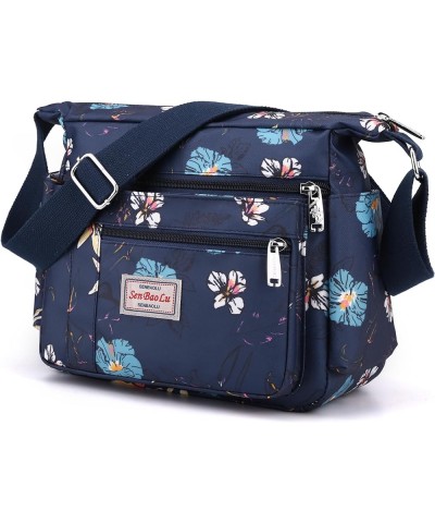 Women Shoulder Handbag Multiple Pockets Bag Ladies Tote Top Handle Satchel Crossbody Purse G04-blue Flower $10.03 Totes