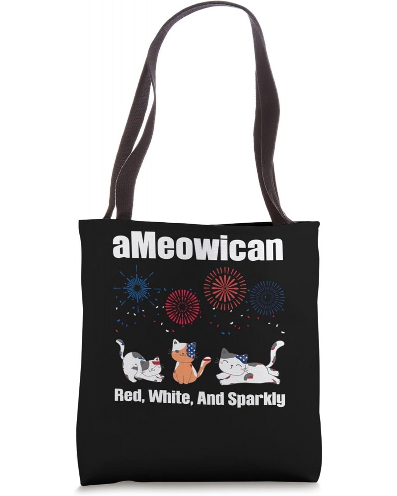 Ameowican red, white, and sparkly 4th of July Tote Bag $16.51 Totes