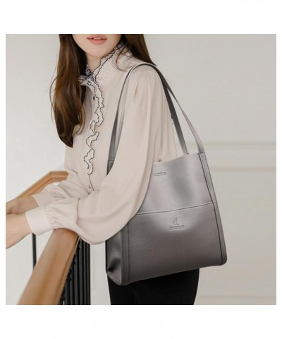 Women Trendy Tote Bag Zipper Top Handle Bag Simple Casual Satchel Bag Versatile Leather Shoulder Bag Commuting Bag Grey $14.9...