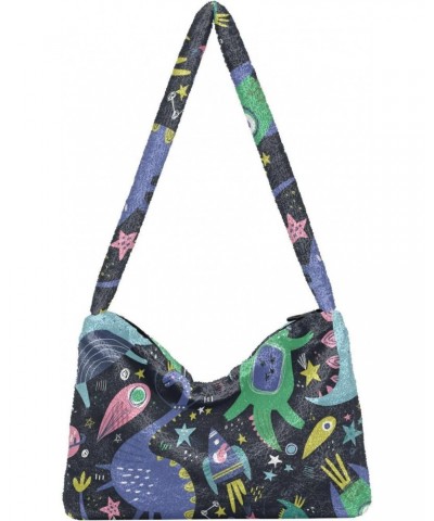 Dinosaurs Space Color Shoulder Tote Bags for Women Furry Crossbody bag Hobo Handbag Purses for Work College Travel $9.24 Totes