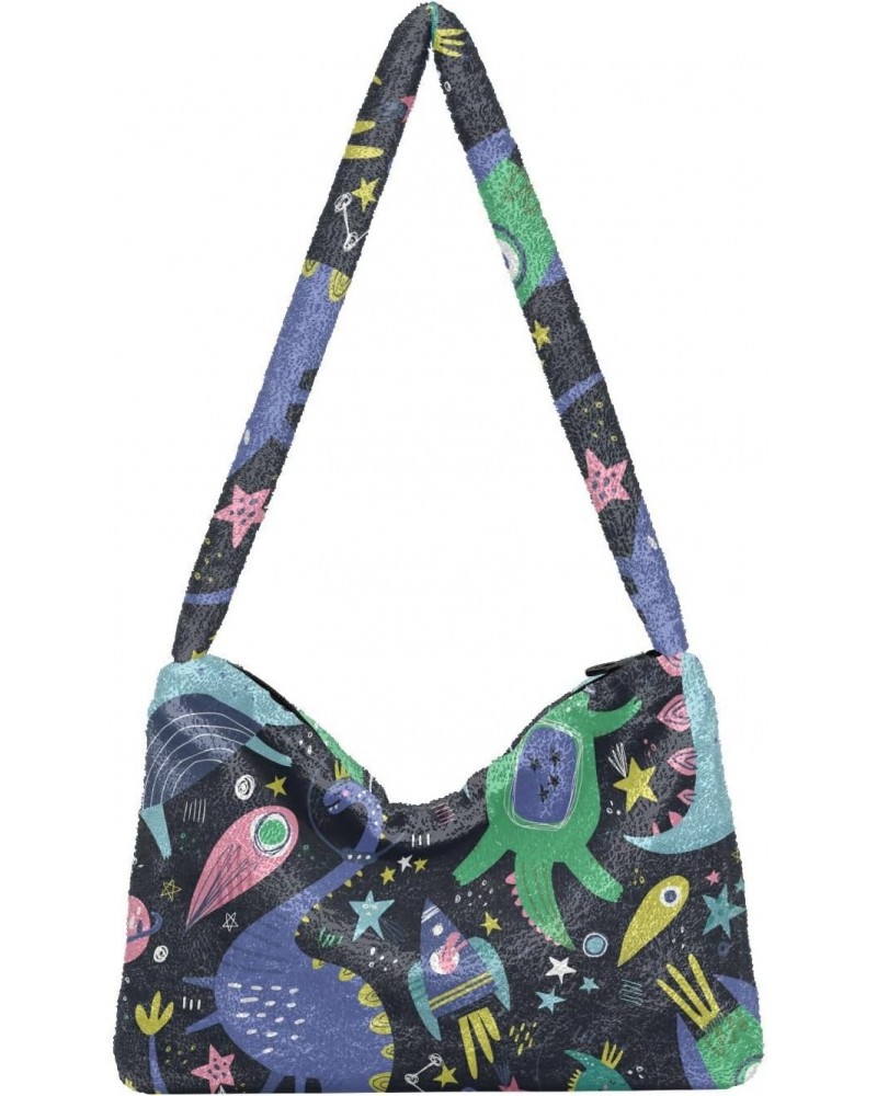 Dinosaurs Space Color Shoulder Tote Bags for Women Furry Crossbody bag Hobo Handbag Purses for Work College Travel $9.24 Totes