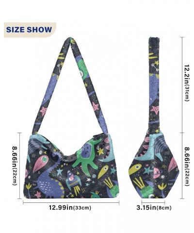 Dinosaurs Space Color Shoulder Tote Bags for Women Furry Crossbody bag Hobo Handbag Purses for Work College Travel $9.24 Totes