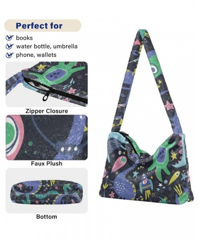 Dinosaurs Space Color Shoulder Tote Bags for Women Furry Crossbody bag Hobo Handbag Purses for Work College Travel $9.24 Totes