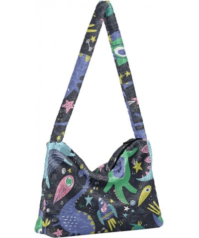 Dinosaurs Space Color Shoulder Tote Bags for Women Furry Crossbody bag Hobo Handbag Purses for Work College Travel $9.24 Totes