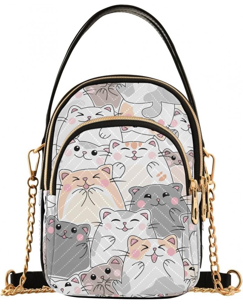 Chain Crossbody Bags for Women Quilted Cute Cats Pink Cheeks Shoulder Bag Handbag Trendy Cross Body Cell Phone Crossbody Purs...