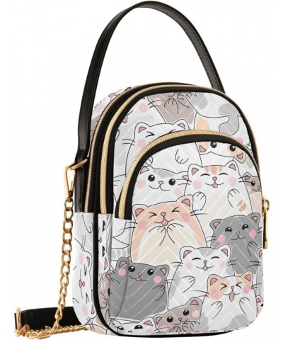 Chain Crossbody Bags for Women Quilted Cute Cats Pink Cheeks Shoulder Bag Handbag Trendy Cross Body Cell Phone Crossbody Purs...