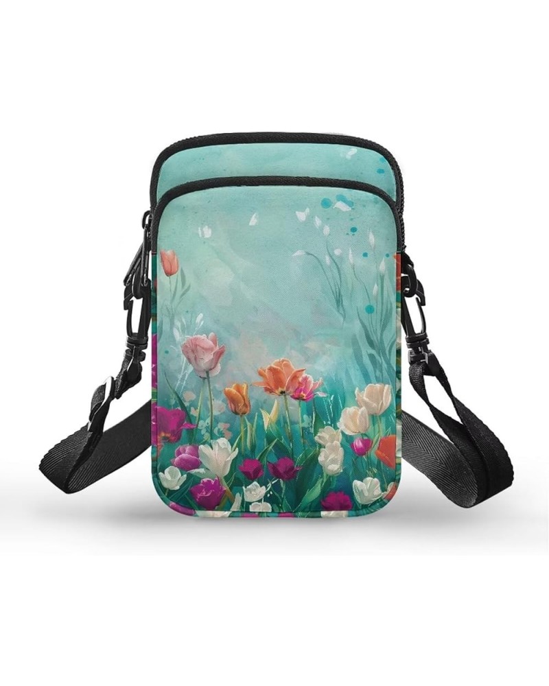 Womens Small Crossbody Bags Custom Cell Phone Purses Travel Pouch Shoulder Bag for Women Spring Tulip $10.59 Crossbody Bags