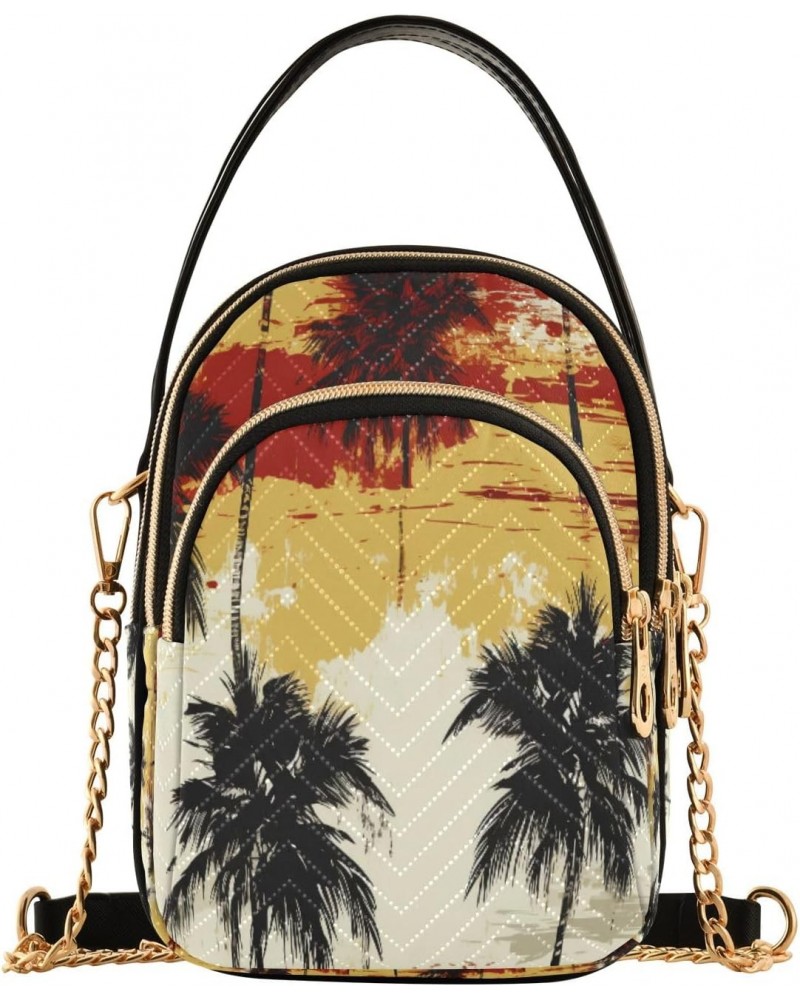 Retro Coconut Tree Crossbody Handbags for Women Casual Leather Shoulder Phone Purse $10.66 Crossbody Bags