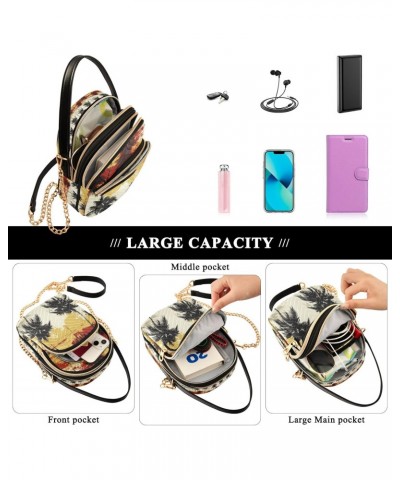 Retro Coconut Tree Crossbody Handbags for Women Casual Leather Shoulder Phone Purse $10.66 Crossbody Bags