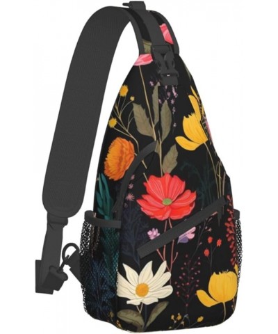 Colorful Boho Floral Print Men'S Casual Crossbody Chest Bag - A Versatile Accessory For Everyday Use And Short Trips Black $1...