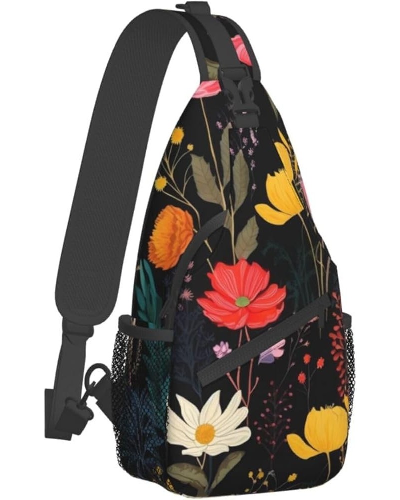 Colorful Boho Floral Print Men'S Casual Crossbody Chest Bag - A Versatile Accessory For Everyday Use And Short Trips Black $1...