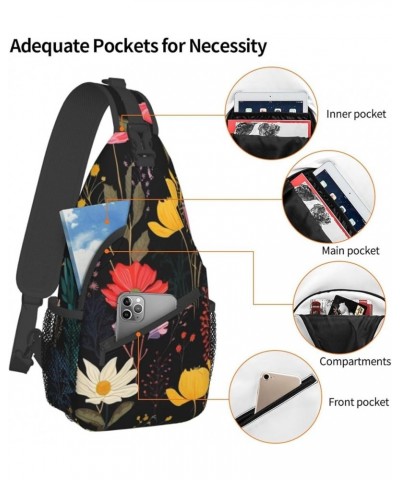 Colorful Boho Floral Print Men'S Casual Crossbody Chest Bag - A Versatile Accessory For Everyday Use And Short Trips Black $1...