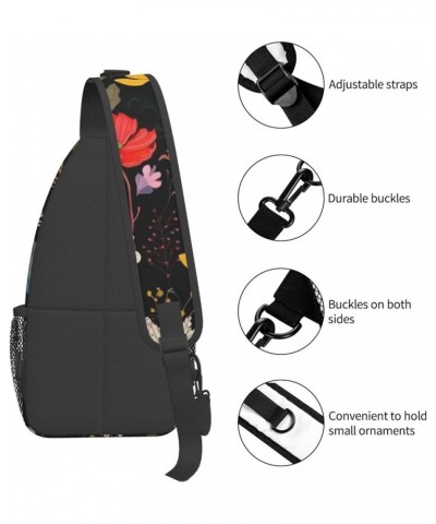 Colorful Boho Floral Print Men'S Casual Crossbody Chest Bag - A Versatile Accessory For Everyday Use And Short Trips Black $1...