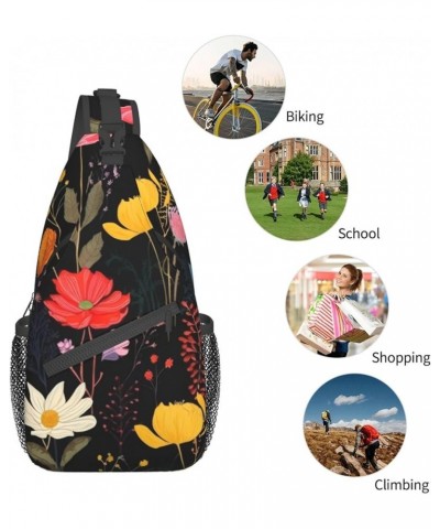 Colorful Boho Floral Print Men'S Casual Crossbody Chest Bag - A Versatile Accessory For Everyday Use And Short Trips Black $1...