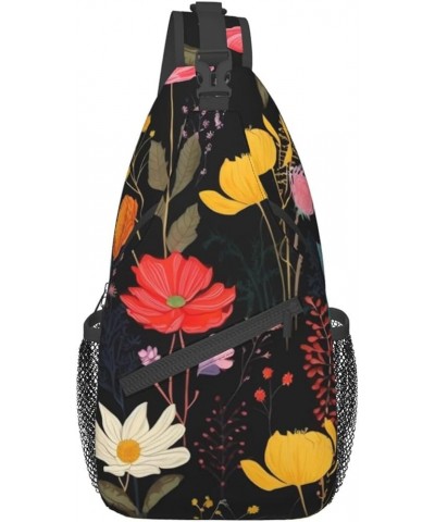 Colorful Boho Floral Print Men'S Casual Crossbody Chest Bag - A Versatile Accessory For Everyday Use And Short Trips Black $1...