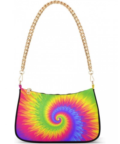 Rainbow Tie Dye Swirl Colorful Shoulder Bag Purse for Women Tote Handbag with Zipper Closure $13.33 Totes