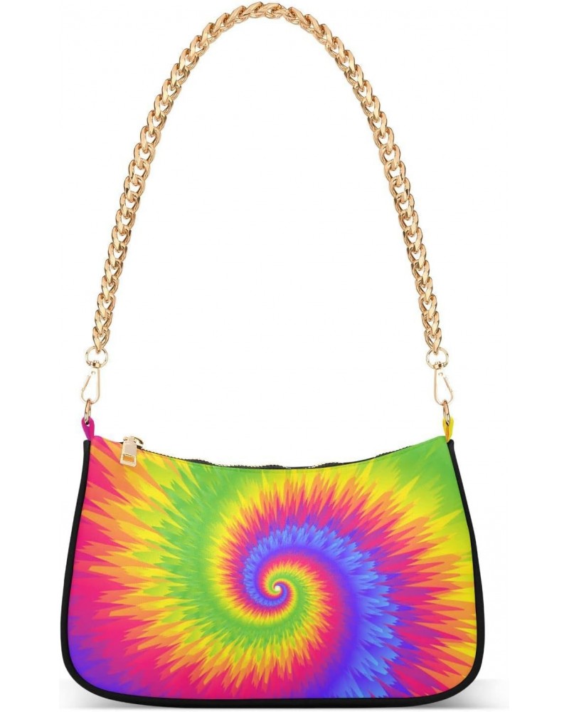 Rainbow Tie Dye Swirl Colorful Shoulder Bag Purse for Women Tote Handbag with Zipper Closure $13.33 Totes